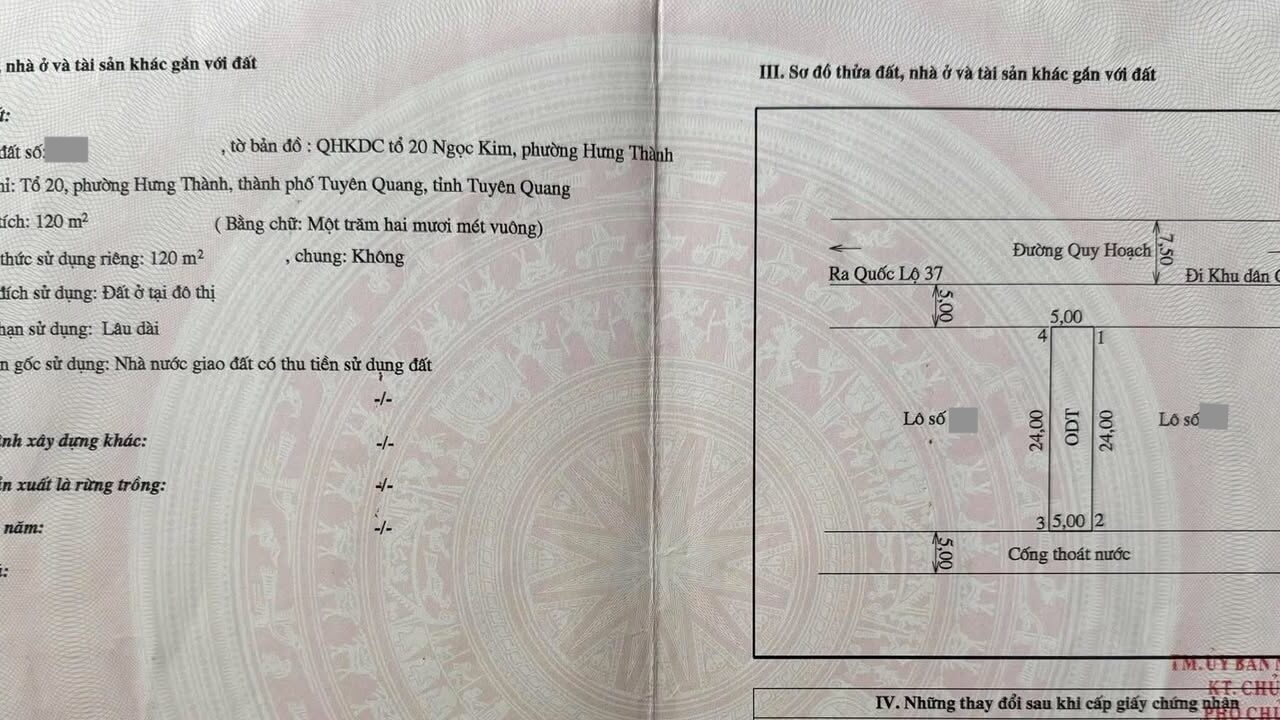 Bán đất thổ cư 100% khu Ngọc Kim, Minh Xuân, Tuyên Quang – 120 m², giá 2,8 tỷ